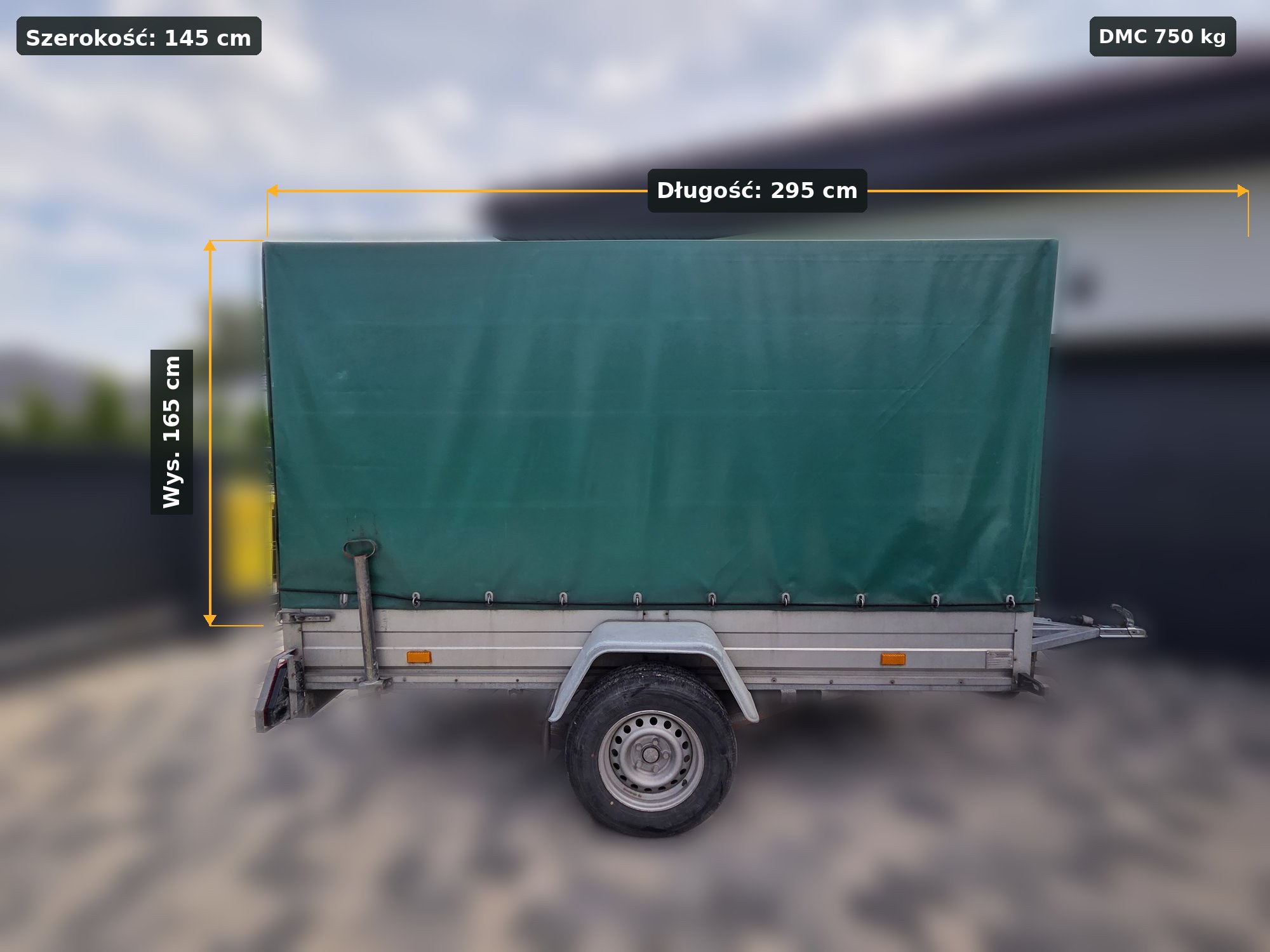 Przyczepka lekka pod plandeką – przestrzeń ładunkowa 295x145x165 cm, DMC 750 kg